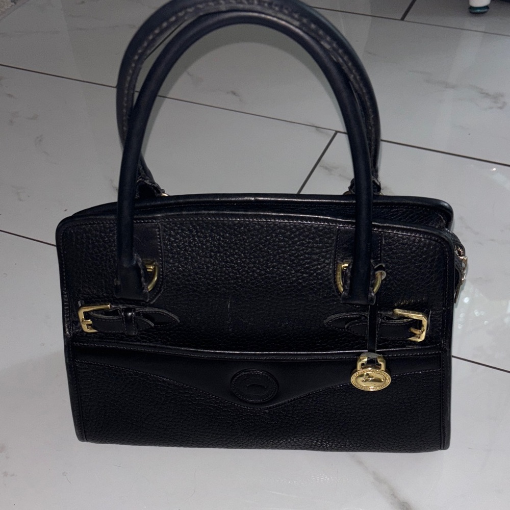 Vintage Dooney & Bourke Whispers of Lace Black Pebbled Leather Handbag Purse